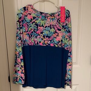 Lilly Pulitzer Women's Long Sleeve Floral Top - Pink and Blue